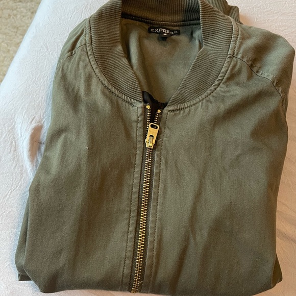 Army green spring jacket with gold zipper - Picture 2 of 4